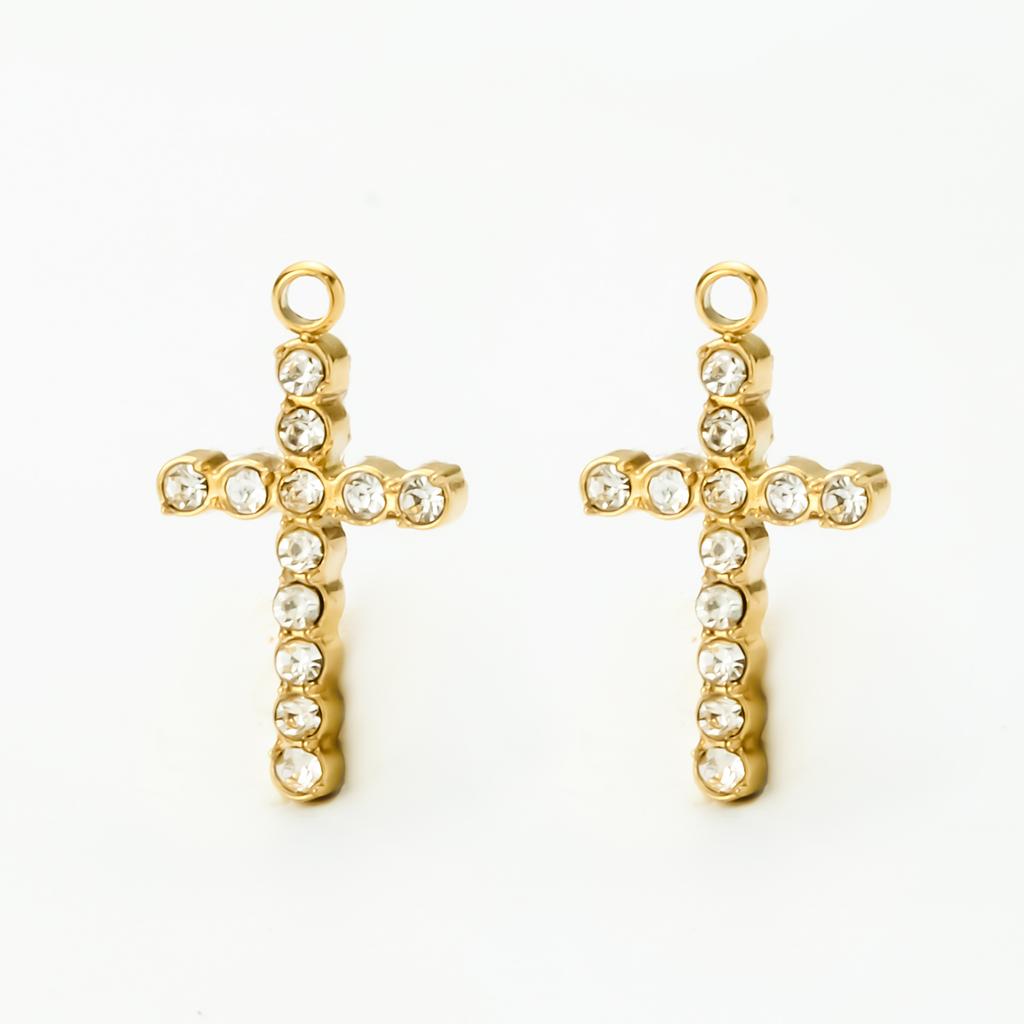 Wholesale 4Pcs Mini Rhinestone Cross Casting Charms Stainless Steel Jewelry Making Earring Pendant Necklace DIY Findings