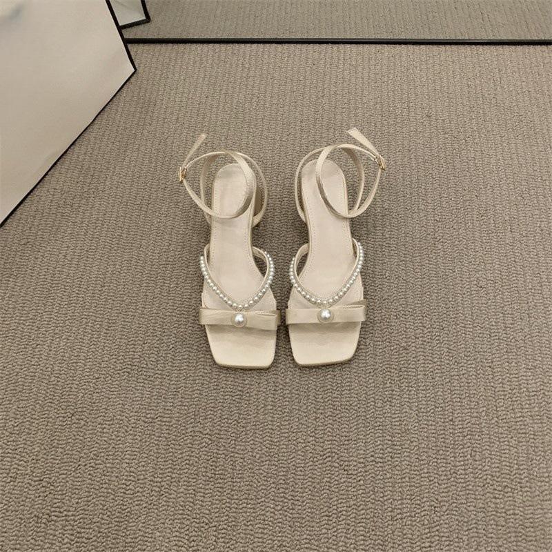 

Босоножки на толстом каблуке с открытым носком, женская обувь, модные туфли с жемчугом 40 шампанского