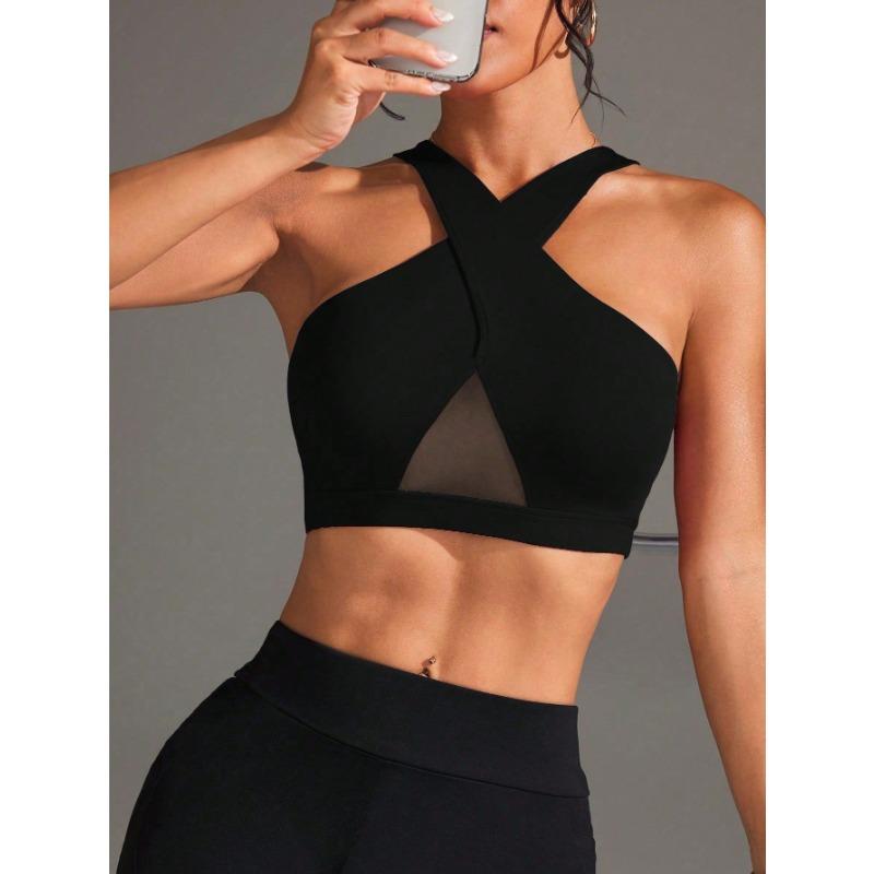 New mesh splicing sleeveless cross sports yoga vest super soft nylon high elastic fitness outdoor women