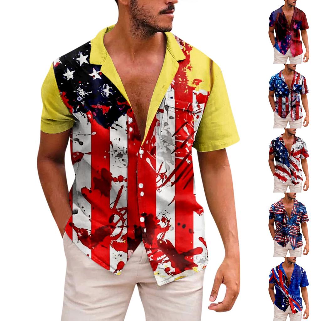 Neues amerikanisches Unabhängigkeitstag-Kurzarmshirt, bedrucktes Herren-Freizeit-Strandoberteil für den Sommer