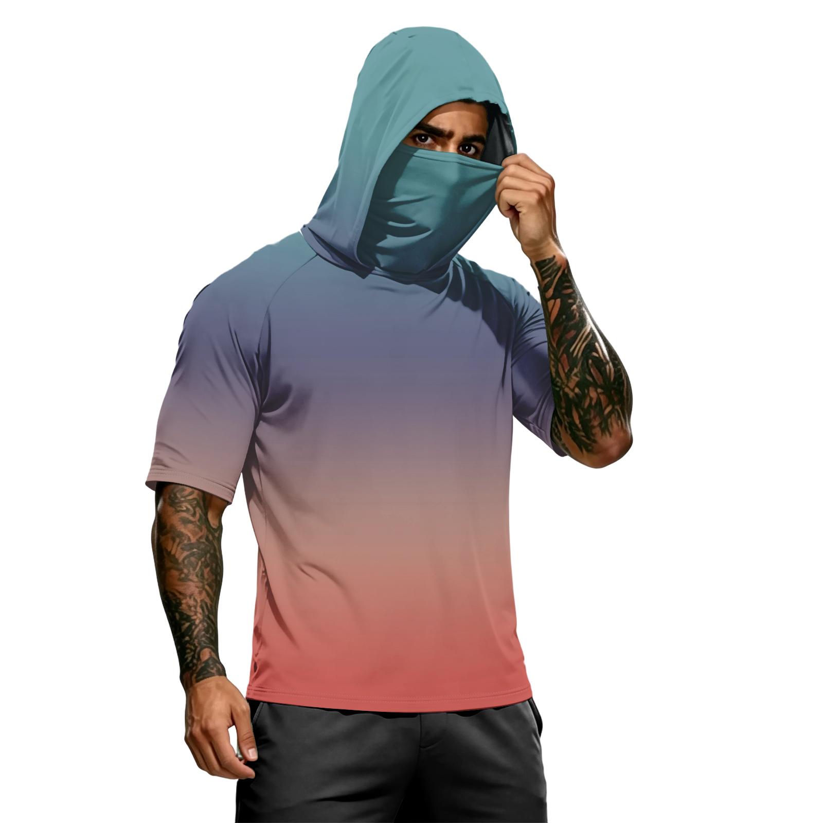 

Men’s Short Sleeve Hooded Gym Shirt Athletic Raglan Workout Top with Drawstring Hood Lightweight Fabric XL фиолетовый