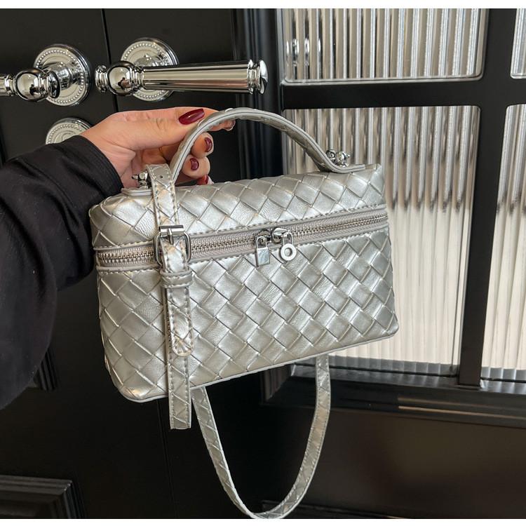 Ielgy Fashionable Woven Bag Hand-Carrying Square Box Lunch Box Bag Portable Shoulder Messenger Bag