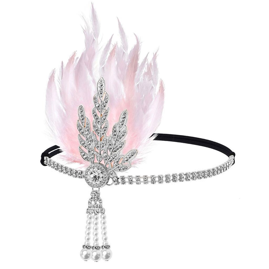 1920s Elegant Rhinestone Leaf Feathered Hairband For Wedding Party and Formal Event Comfortable Elastic Band Headwear