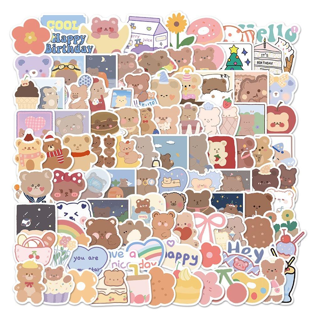 102pcs Small Fresh Style Cute Bear Stickers For Diary Fridge Suitcase Decoration