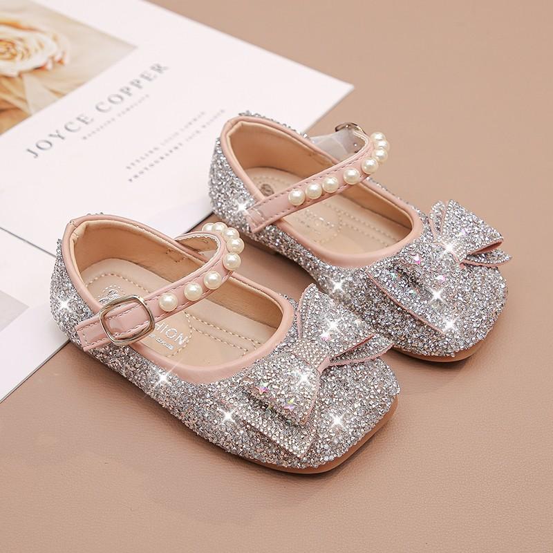 

Girls princess shoes 2025 new spring children s soft-soled leather shoes little girl with dress crystal shoes 23 yards inner length 14.5cm.
