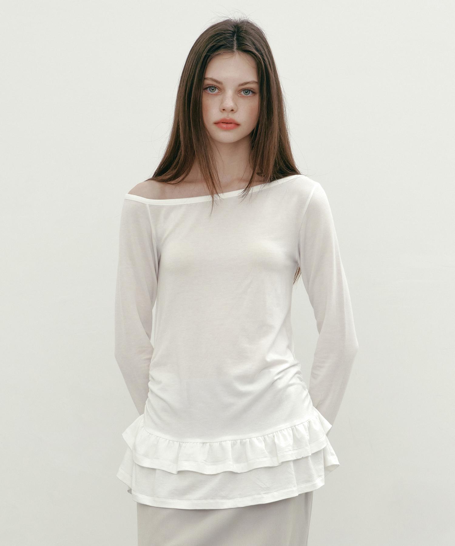 Margarine Fingers One Shoulder Frill T (White)