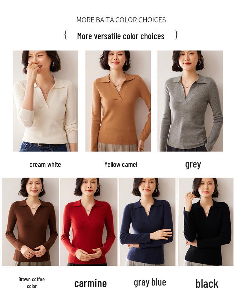 Women's Loose Cashmere Polo Neck Sweater - Autumn/Winter Long Sleeve Knit Pullover