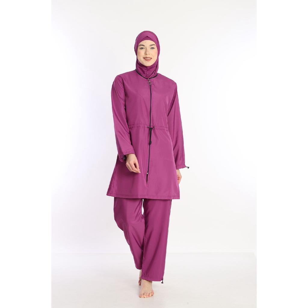 Black Lycra Headscarf 4 Piece Fully Covered Water Repellent Quick Drying Zippered Hijab Swimsuit