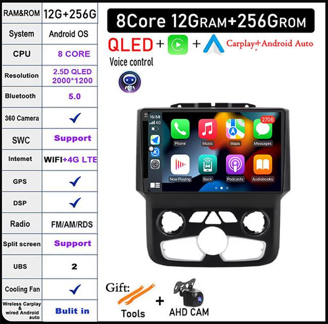 Radio auto Android Auto de 9 inch Pentru Dodge Ram 1500 2500 3500 2013-2018 Carplay Ac Manual Stereo Navigație Carplay Ecran Tactil BT