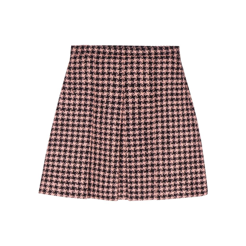GUCCI Houndstooth Tweed Wool Blend Skirt Black Pink 681234-ZAHD7-1250