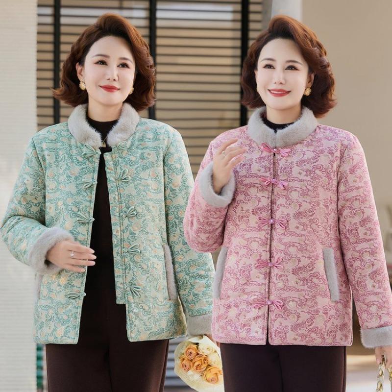 Autumn and winter velvet cotton-padded jacket, new thermal top, mother cotton-padded jacket
