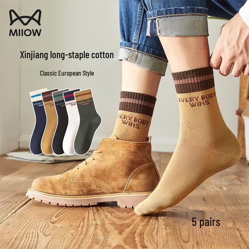 MiiOW Men s Mid-Calf Cotton Blend Business Casual Socks One Size
