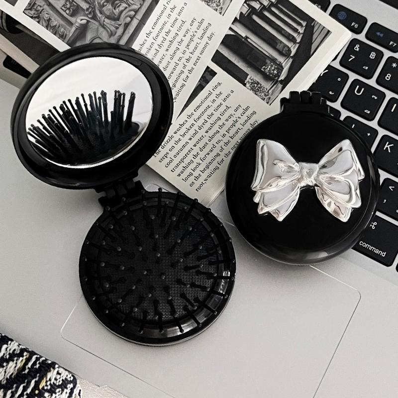 Mini Hair Comb With Mirror Foldable Comb Travel Portable Massage Women Girl Hair Brush Black Boeknot Comb Styling Tools Gift