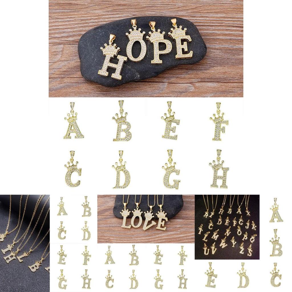 Adjustable Gold Chain Necklace With Hypoallergenic Alphabet Crown Pendant
