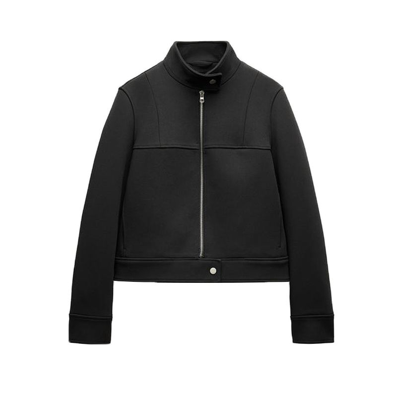 

Spring New Arrival Women s Clothing Simple Black Half-High Collar Long Sleeves Short Zipper Jacket Outwear 3811280 Black L