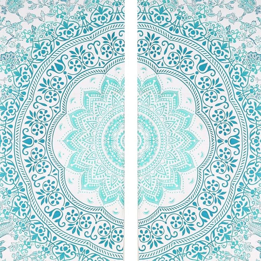 BLESS INTERNATIONAL Beautiful Indian Bohemian Psychedelic Hippie Ombre Window Curtain Panels for Bedroom, Living, Balcony (Green Passion Omra)