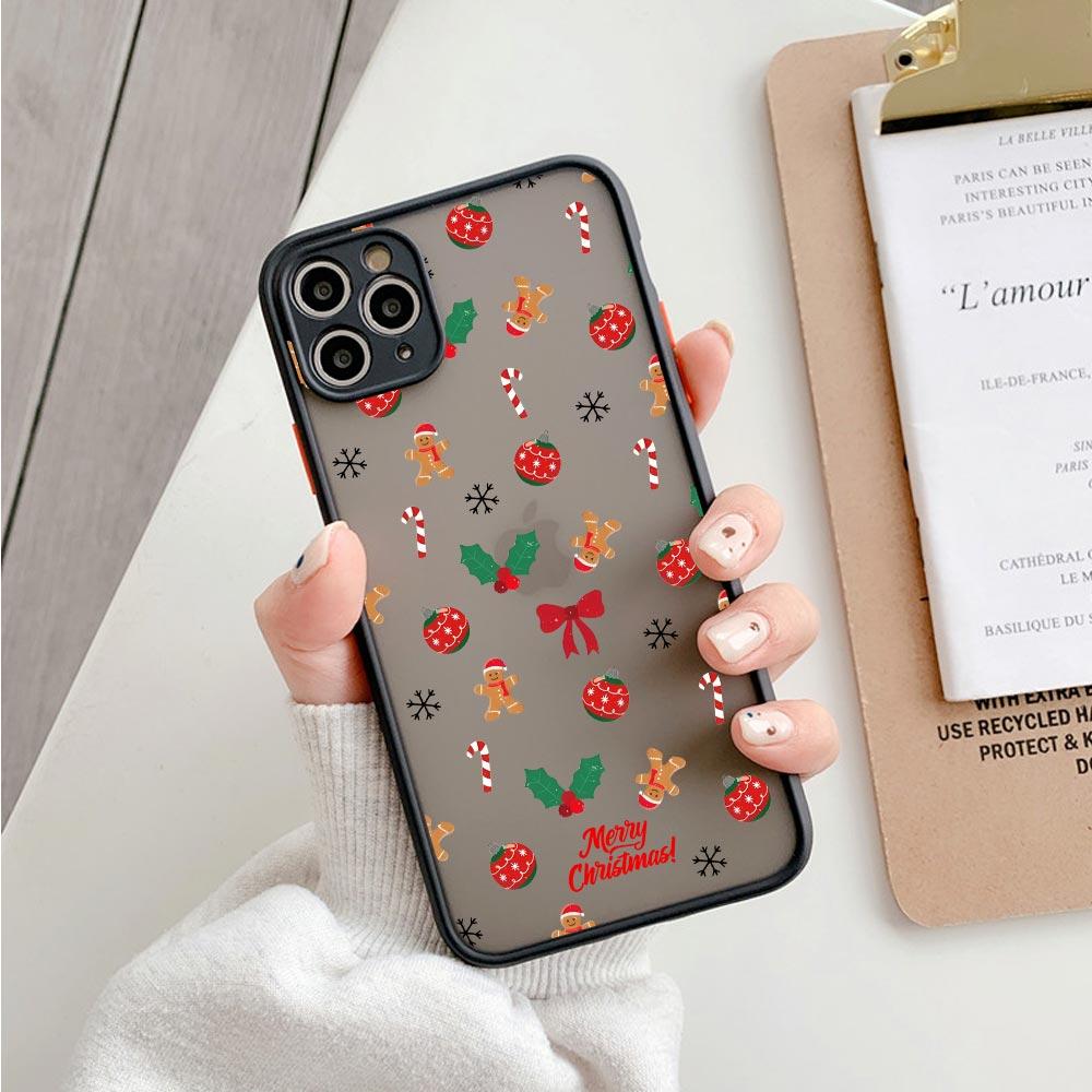 Case For iPhone 17 16 15 13 12 11 14 Pro Max 15 Plus 16e 17 Air Shockproof Clear Matte Cover Christmas Theme Cane Picture Fundas