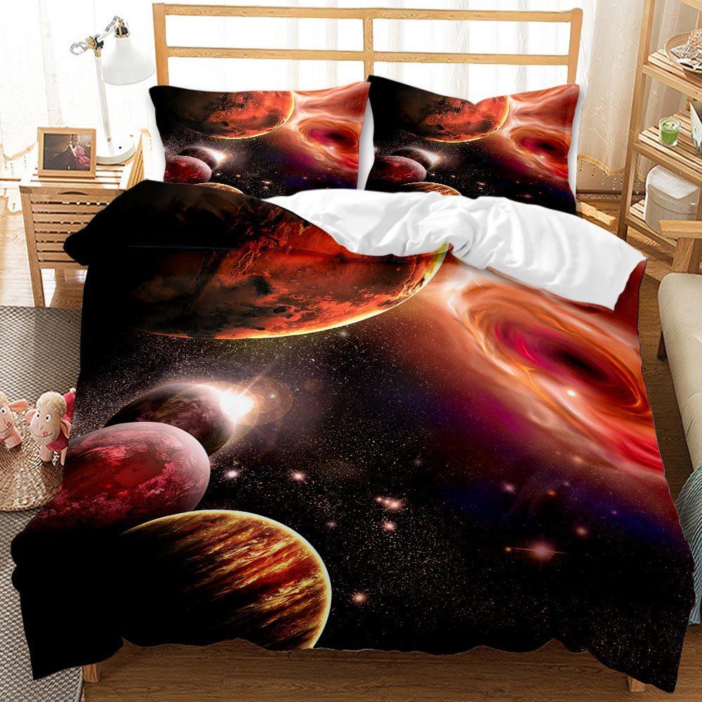 Space Galaxy Duvet Cover Set Polyester Comforter Cover With Pillowcase Queen Full King Twin Size For Kids Boys Girls Bedding Set
