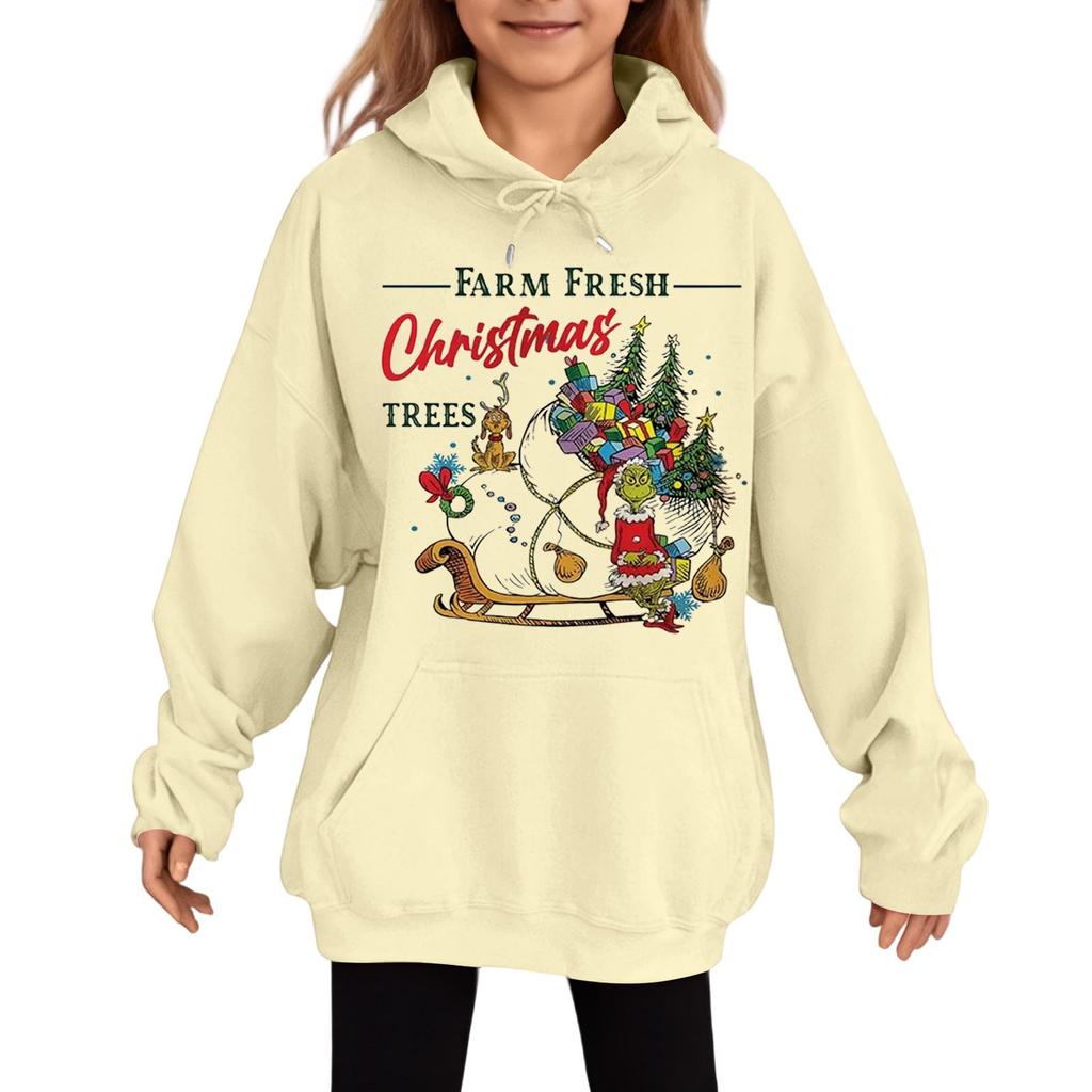 Children's Fashionable Casual Long-sleeved Loose Christmas Print Pullover Hooded Sweatshirt
