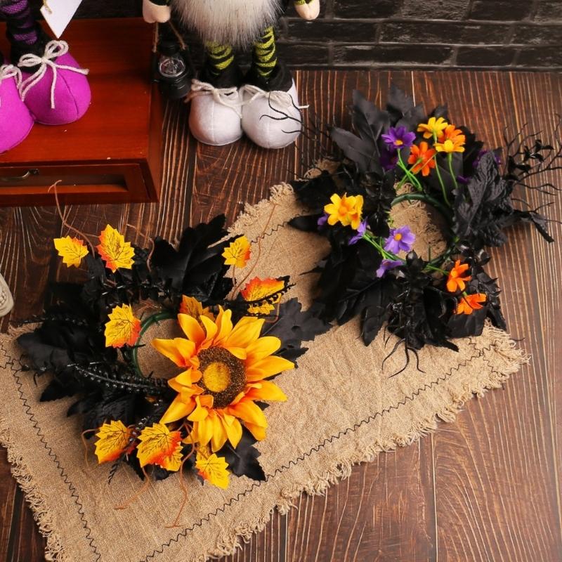 Colorful Flower Candle Wreaths Pack of 5 Tealight Candle Holders Rings for Halloween Parties Table Centerpieces Decors