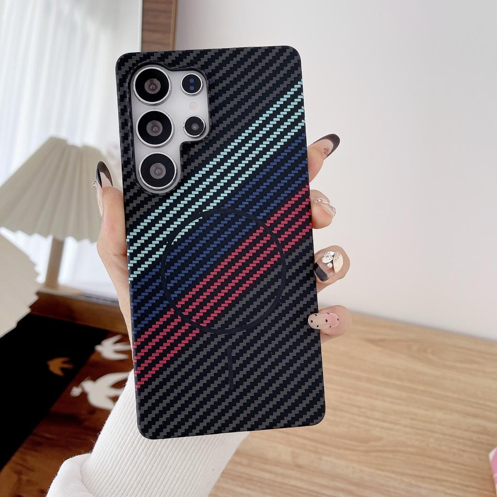 Samsung S25ultra Half Pack Kevlar Carbon Fiber Pattern S24 Magnetic Phone Case Note20u