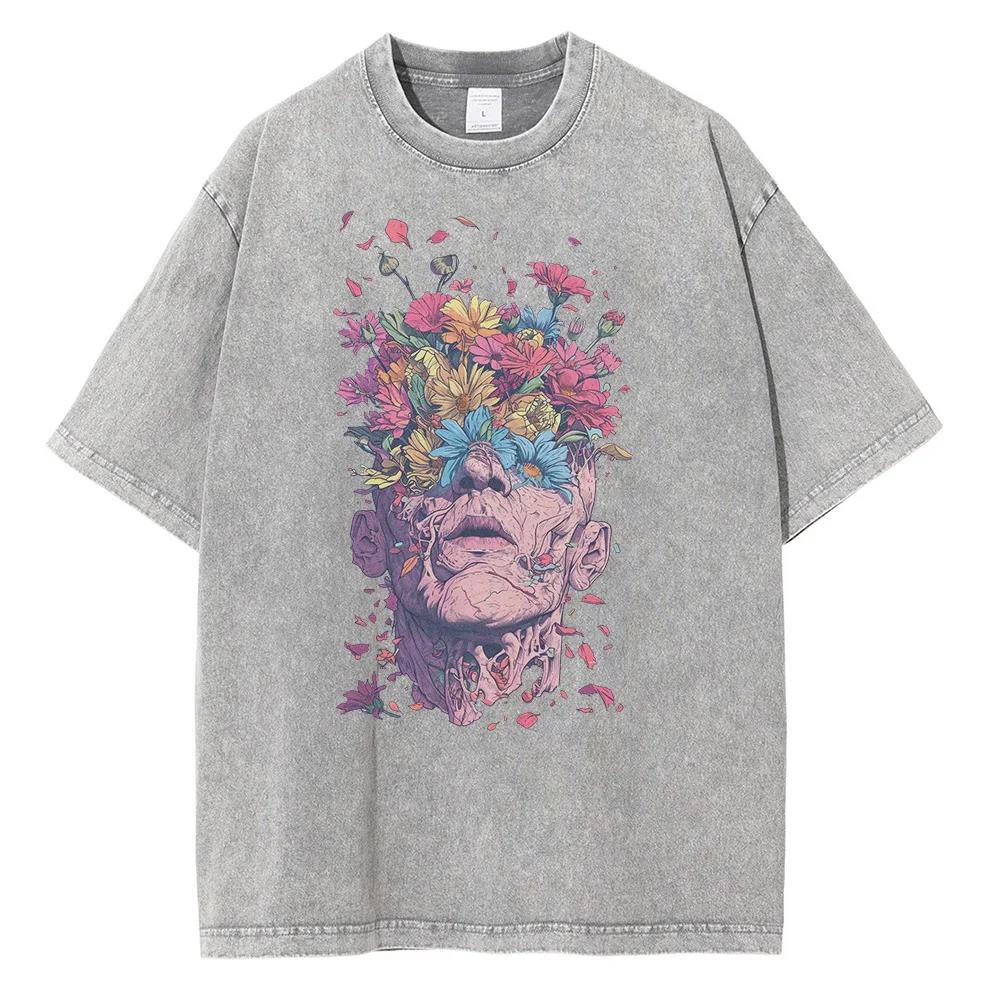 T-shirt with a Pattern of Flowers Sprouting from Human Eyes and Head, Vintage Van Gogh Style Men's Top