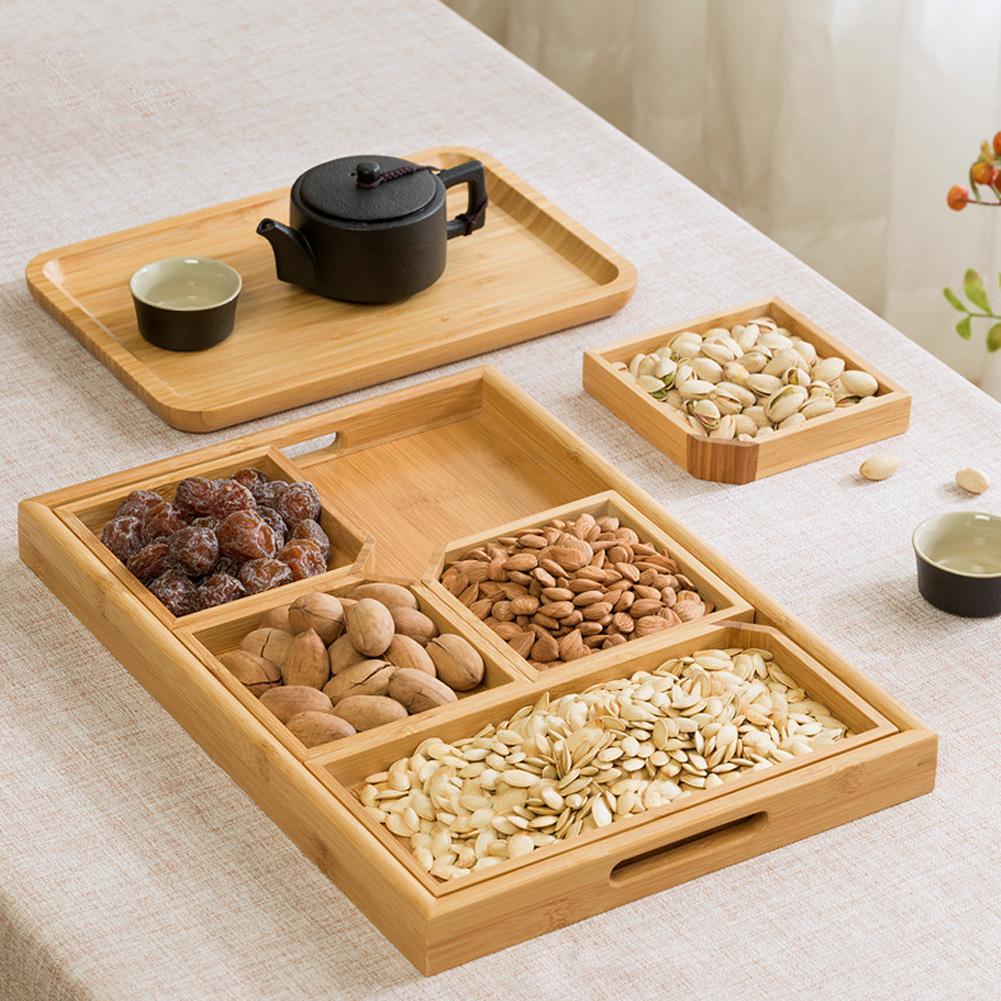 Household Bamboo Fruit Dessert Food Serving Plate Holder Multi Function Tea Cup Tray Tableware