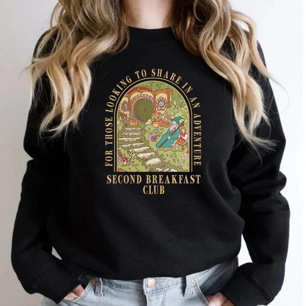 Second Breakfast Club Sweatshirt Adventure Bookish Hoodie Fantasy Book Lover Tops Unisex Long Sleeve Sweatshirt Bookish Merch