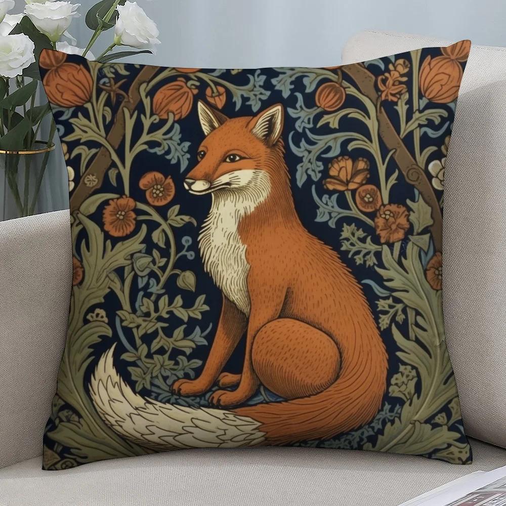 W-William M-Morris Art Fox Pillow Case Pillow Covers Sofa Decorative Gift Home Printing Cushion Cover