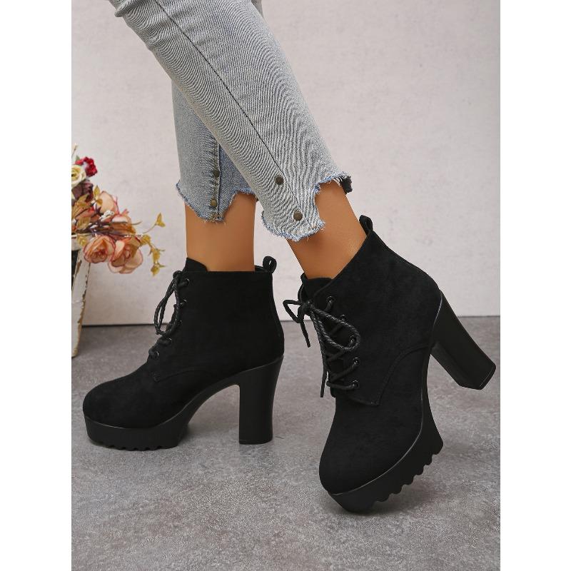 Lace-up High-heeled Boots Plus Size Thick Heels 2025 Winter New Fashion Boots for Women