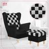 Fotoliu cu urechi Carol Duo cu suport pentru picioare scandinav Family Meble alb negru
