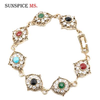 Retro Vintage Bohemia Turkish Flower Bracelet For Women Rhinestone