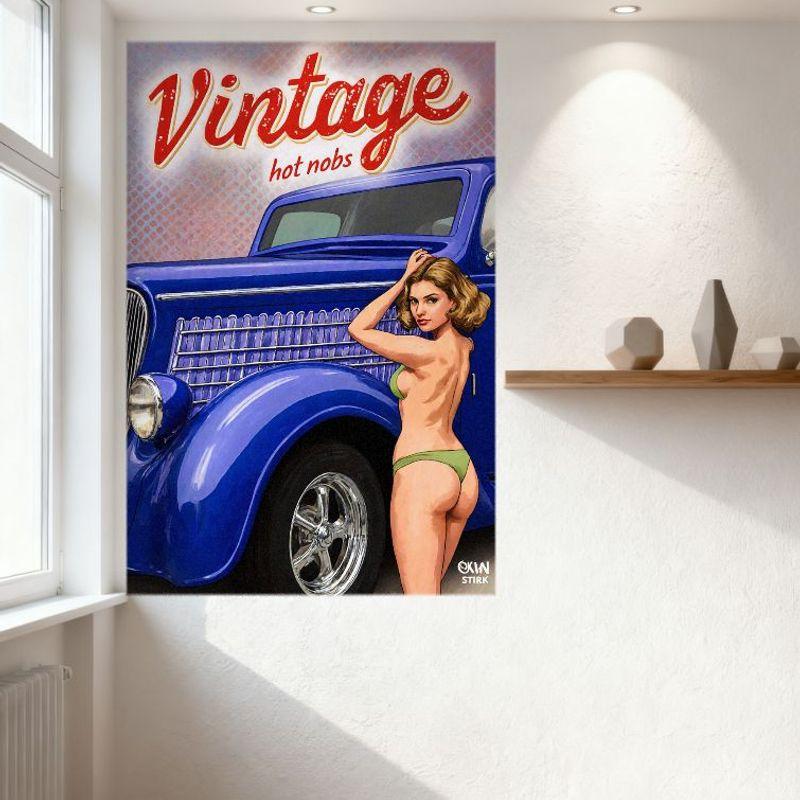 Vintage Hot Rod Car Sexy Blonde Bikini Pin-up Art Metal Tin Sign Retro Wall Decor for Bar Pub Home 8x12 Inch