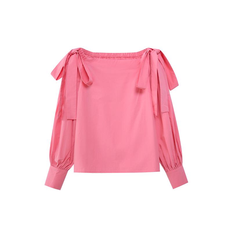 

Весенняя рубашка на одно плечо с французским кофейным перерывом 2025 года — элегантная и красивая C3616 F розовый