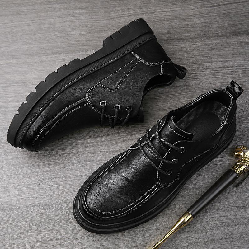 

Men s shoes 2025 new autumn men s shoes cowhide retro casual leather shoes men s low-top Martin shoes inner height increase 39 чорний