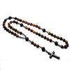Collane con rosario di Cristo cattolico in pietra naturale occhio di tigre per donna uomo pendente con croce in ematite gioielli Mala