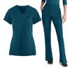 Women's Loose And Comfortable V-neck Short Sleeved Workwear With Tie Up Top And Waist Cinching Beauty Suit Set