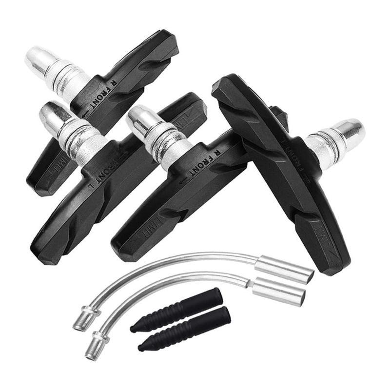 

2 Pair Bicycles Quiet Brake Pad Set Mountain Bike Brake Block Bike Wheel Brake Pad with Bend Pipe & Rubber Sleeve чёрный