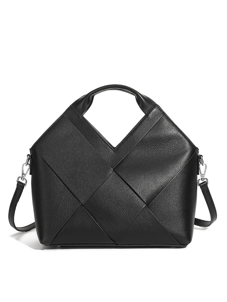 Top Selling Genuine Leather Woven Handbag with Inverted Triangle Design, Fashionable Soft Leather Carrying Crossbody Bag for Women