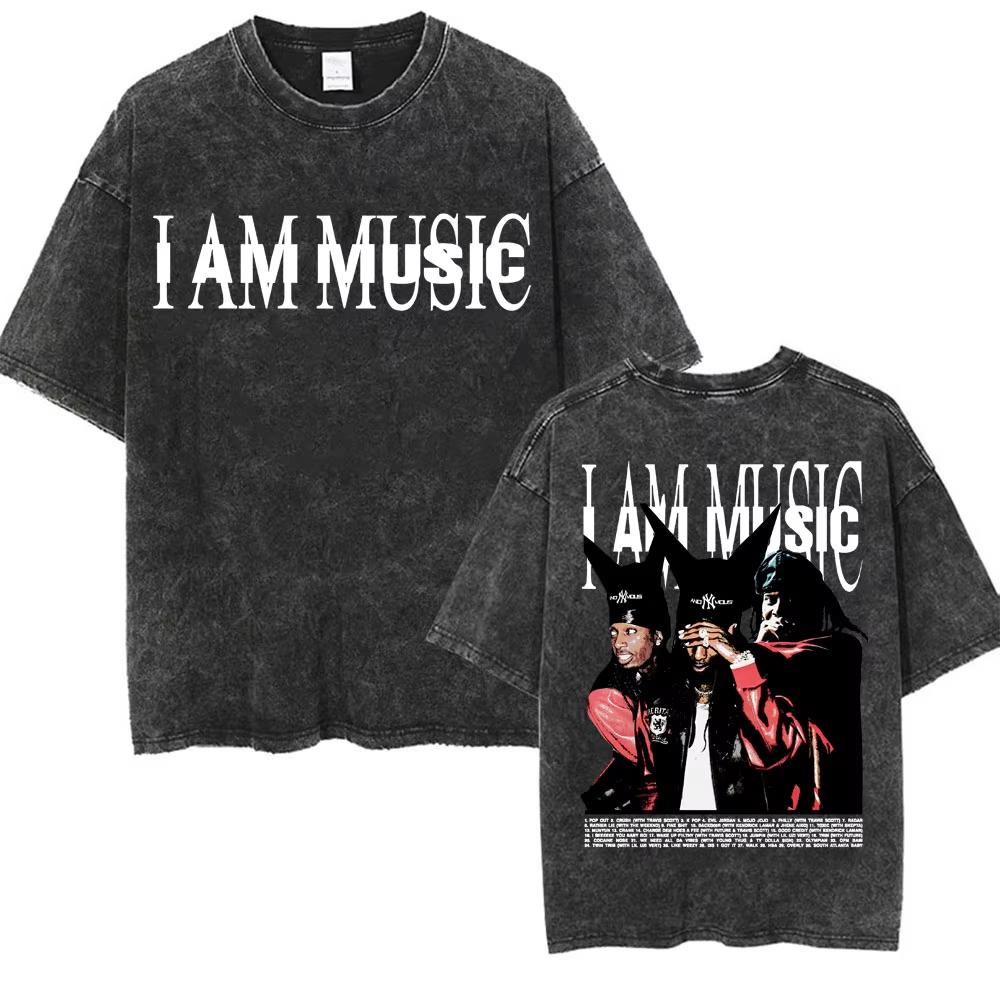 Retro Washed Playboi Carti I AM MUSIC Logo T Shirt Opium Ken Carson Narcissist Tour Antagonist Rap T-shirts Men's Tees