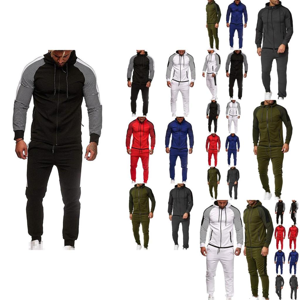 Classic Men Tracksuit Set With Hooded Pullover And Adjustable Jogging Pants