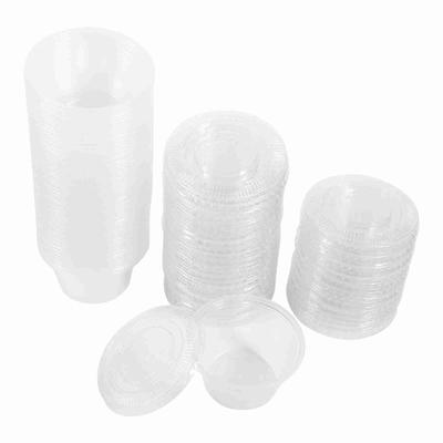 50 cajas desechables de plástico transparente para salsa chutney con tapa para comida para llevar. (2 onzas)