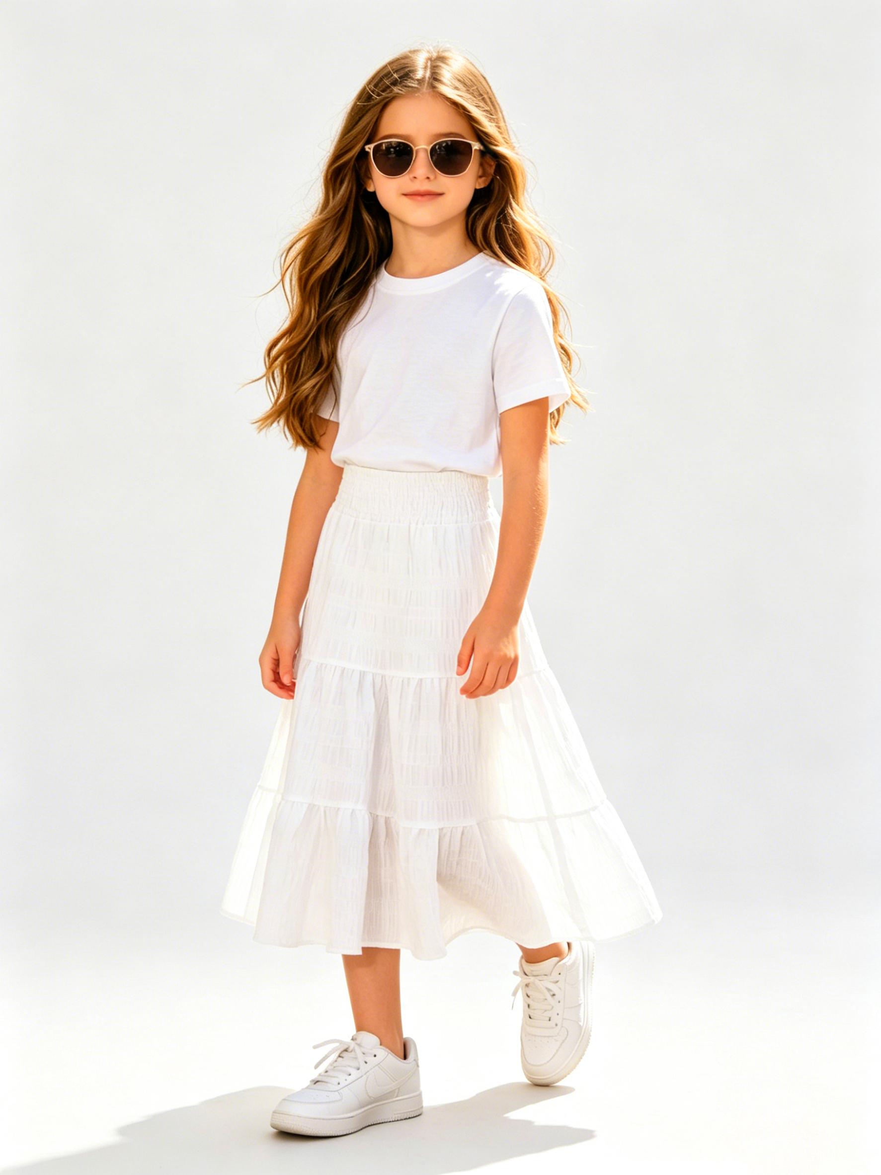 

Girls 130-170 Size Sweet Gathered Waist A-Line Maxi Skirt, Kids Spring Autumn Casual Flared Long Skirt 170