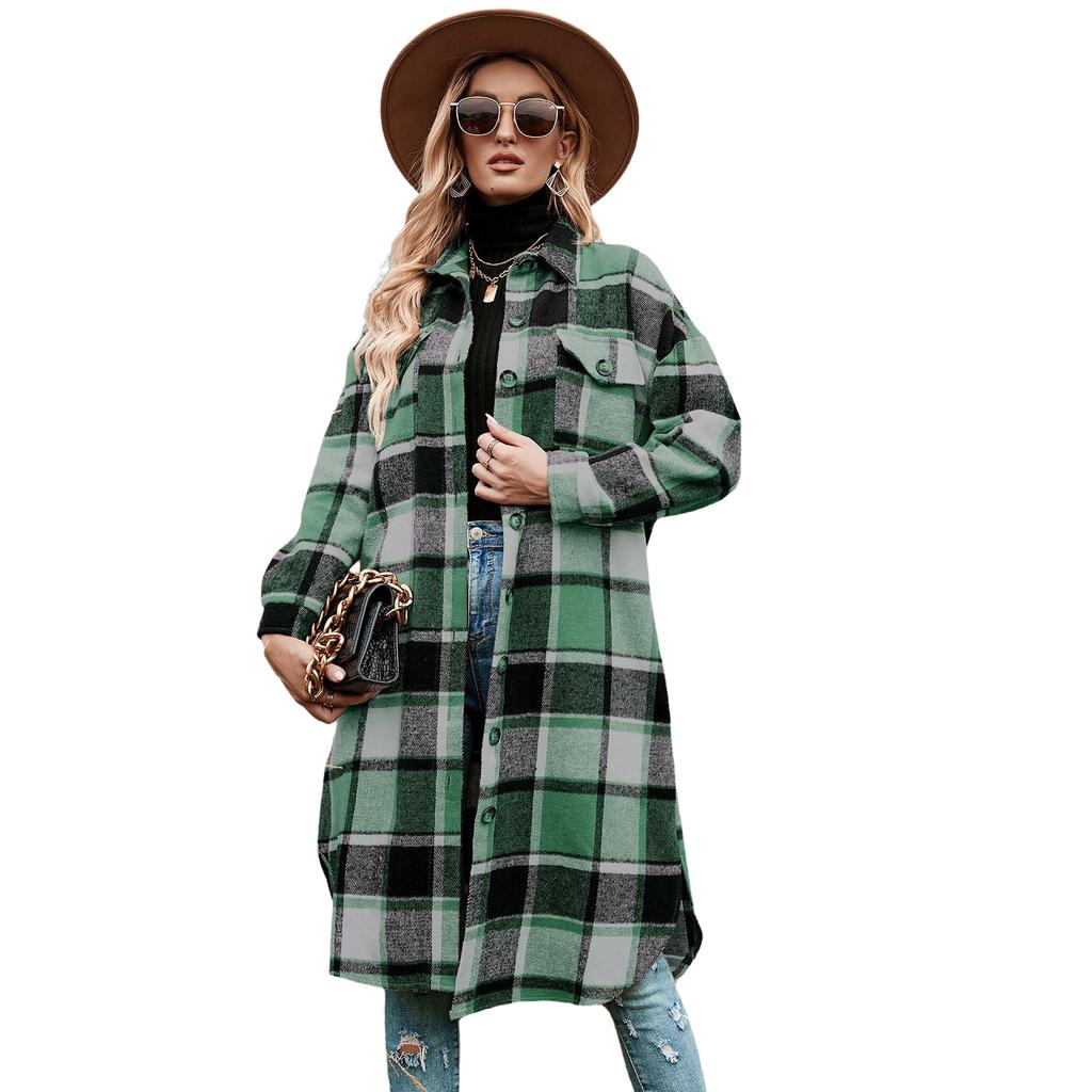 Damen Woll-Karo-Trenchcoat für Herbst Winter