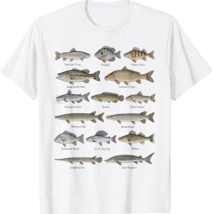 Freshwater Fish Vintage Species Chart Fishing Angler Bass T-Shirt