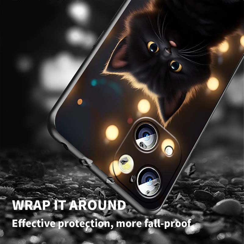 Anime cartoon cat illustration For Apple iPhone 17 16 16E 15 14 13 12 11 Pro Max Plus Black Soft Silicone Phone Case