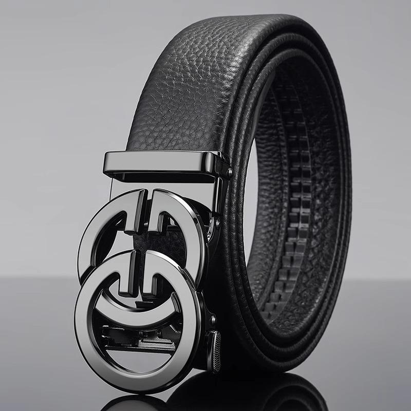 E-Commerce Herenriem Dubbele G Letter Gesp Automatische Koeienhuid Riem, Eén Stuk 100cm black