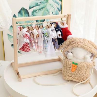 Doll Clothes Rack with Mini Hanger Wooden Girl Doll Garment Display Organizer Rack Dollhouse Clothing Wardrobe Furniture Accessories