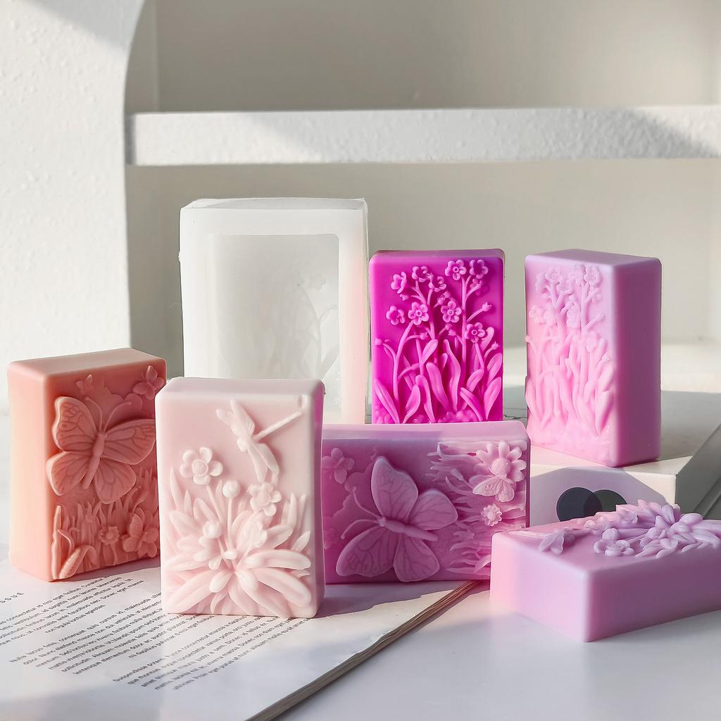 Flower Handmade Soap Mold Dragonfly Soap Silicone Candle Mold Round Flower Shaped Butterfly DIY Handmade Craft Making Mould