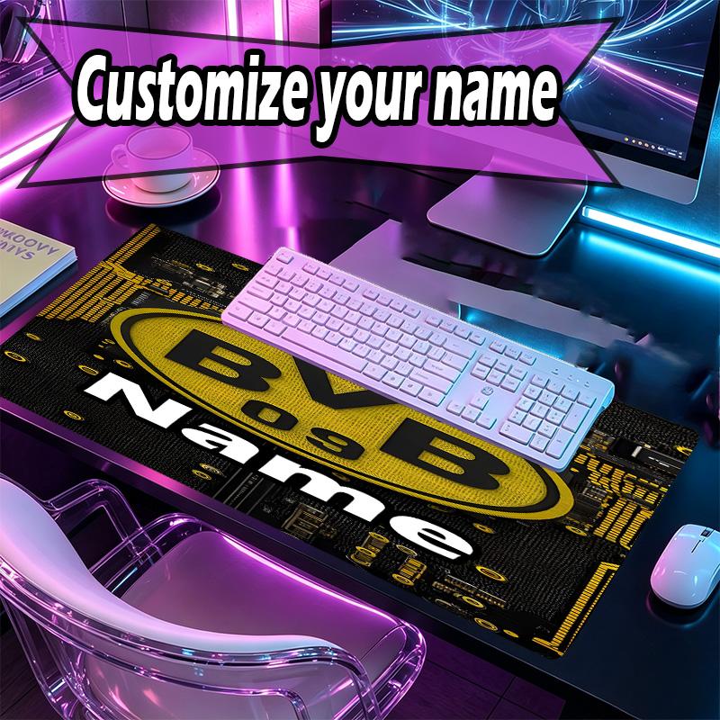 Custom Name Personalized Borussia Dortmund Pattern Mousepad, Laptop PC Desk Mat, Decorative Desk Mat for Home Keyboard Pad Gift
